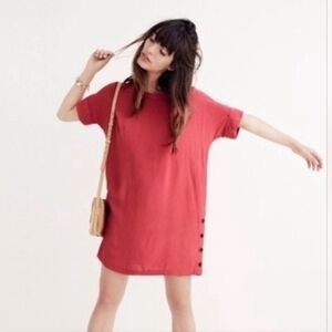 Madewell Journal Coral Side Button Tunic Dress With Pockets~ Medium
